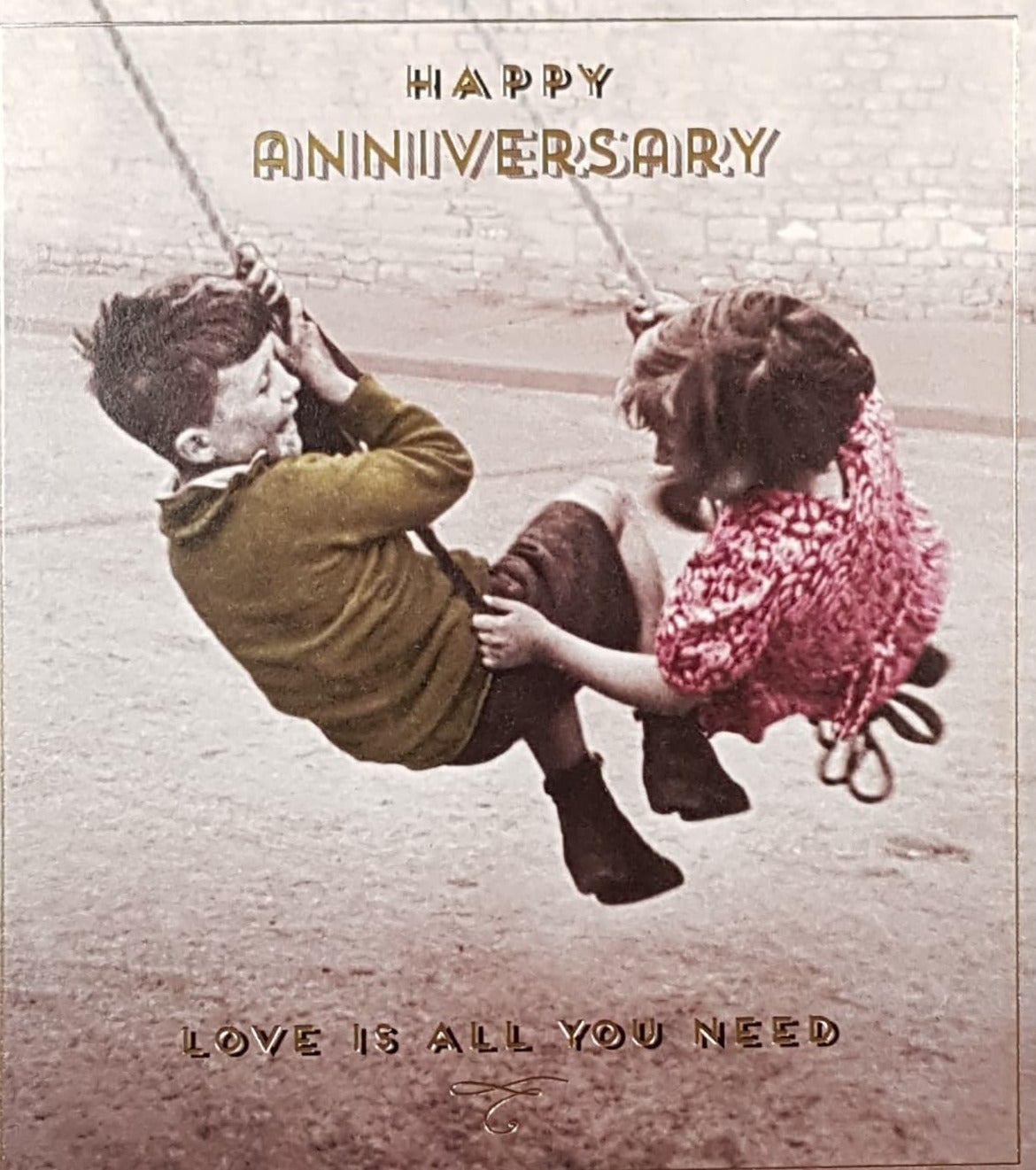 Anniversary Card - General / Boy & Girl Playing On A Swing