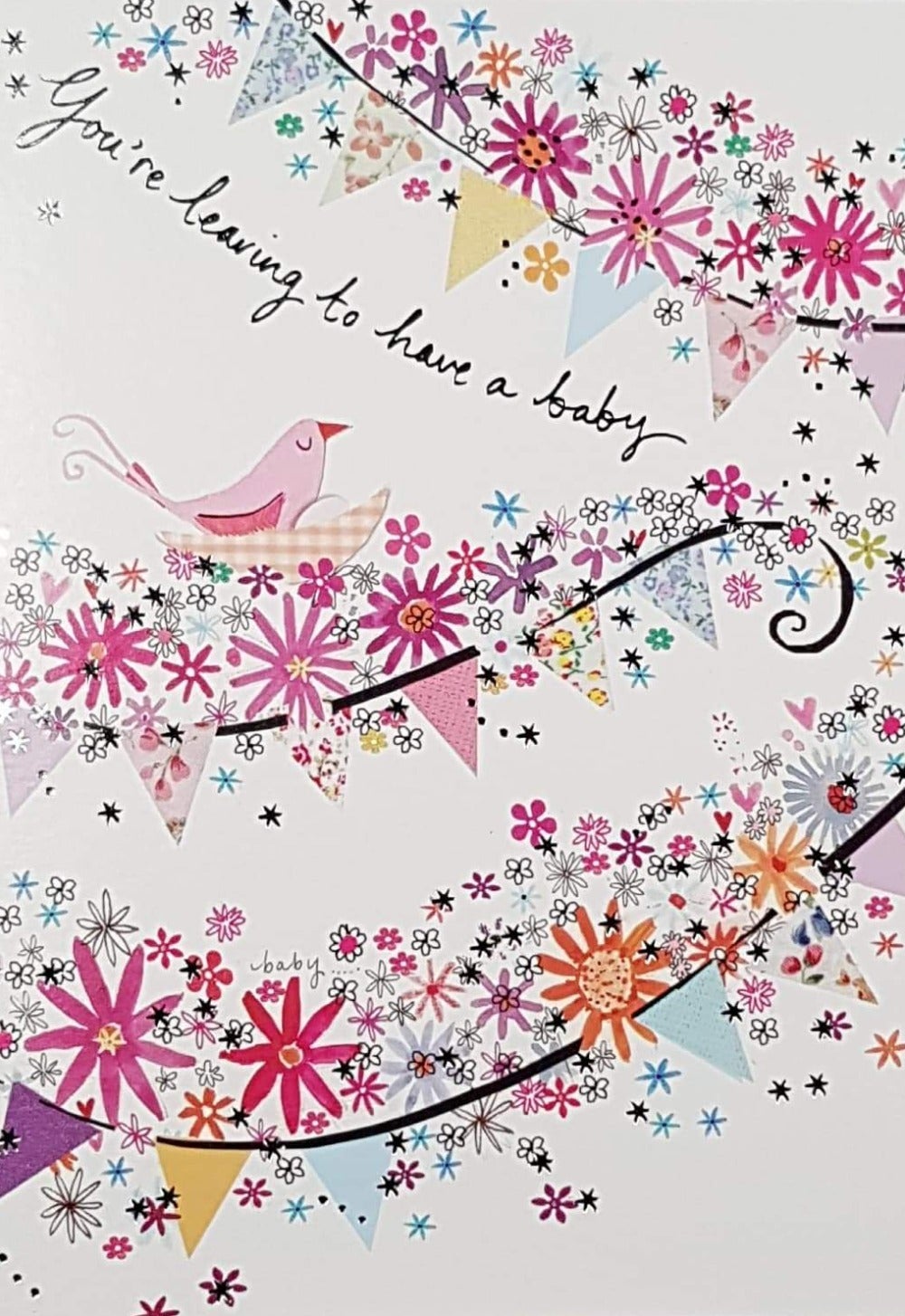 New Baby Card - General / You're Leaving To Have A Baby & Little Pink Bird In The Nest