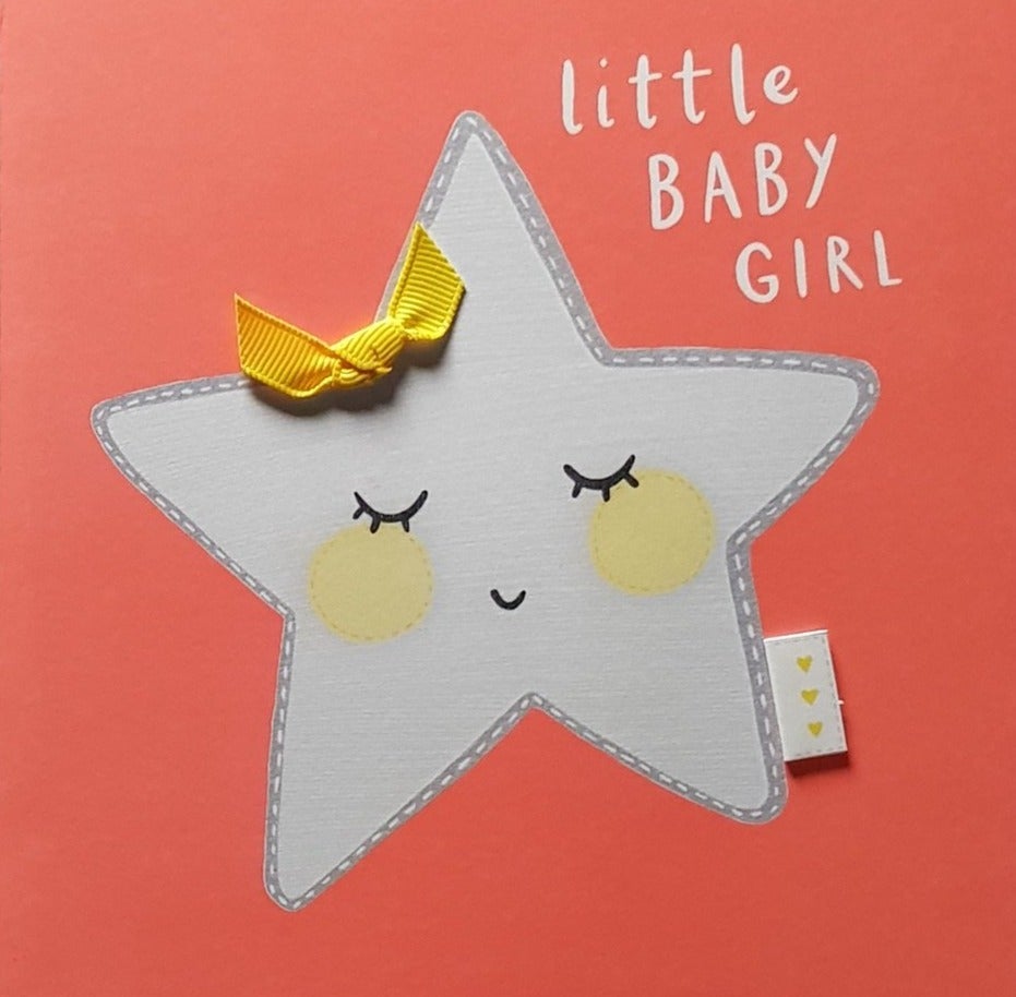 New Baby Card - Girl / A Star With A Yellow Bow