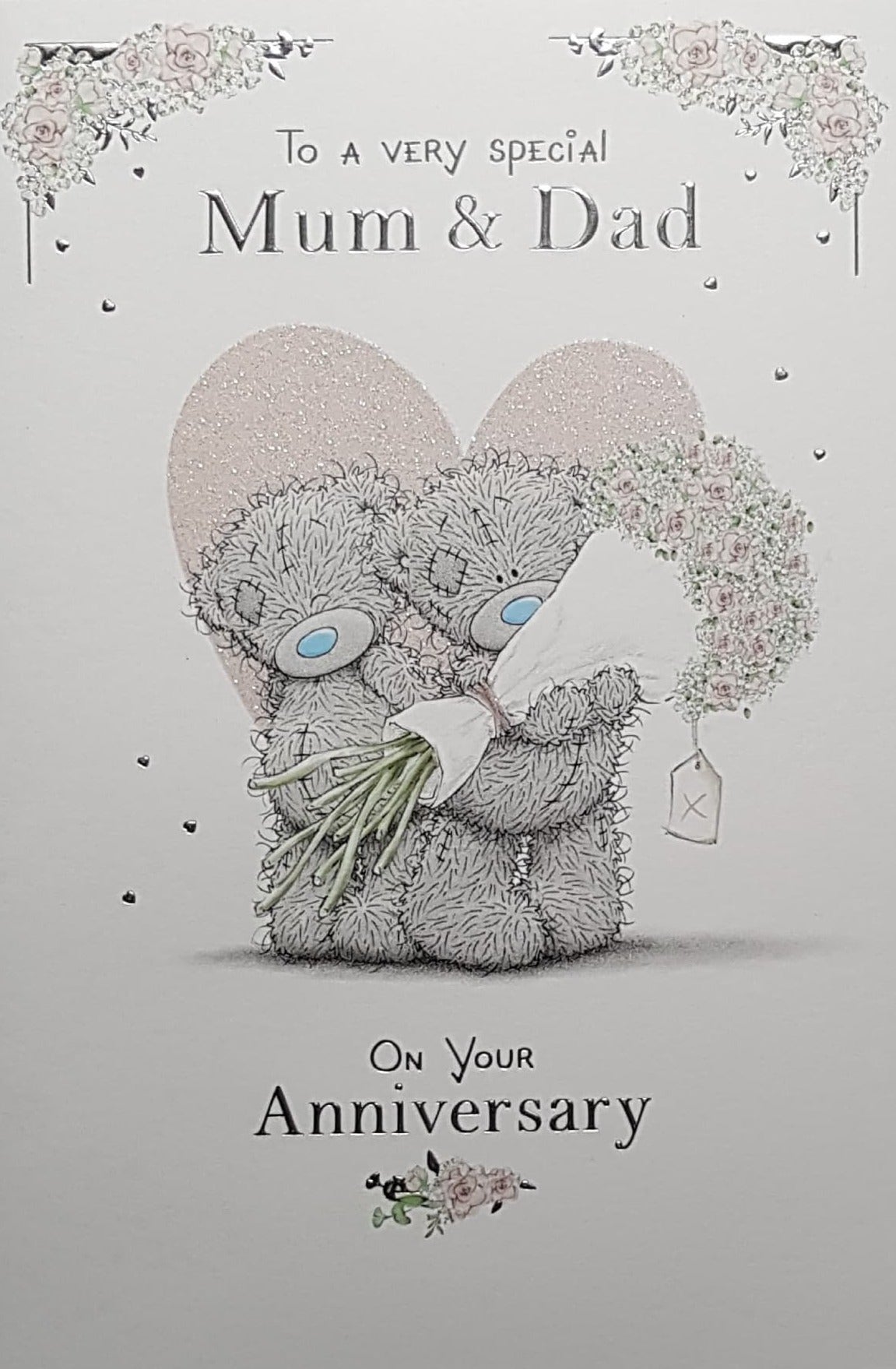 Anniversary Card - Mum & Dad / On Your Anniversary & Silver Hearts