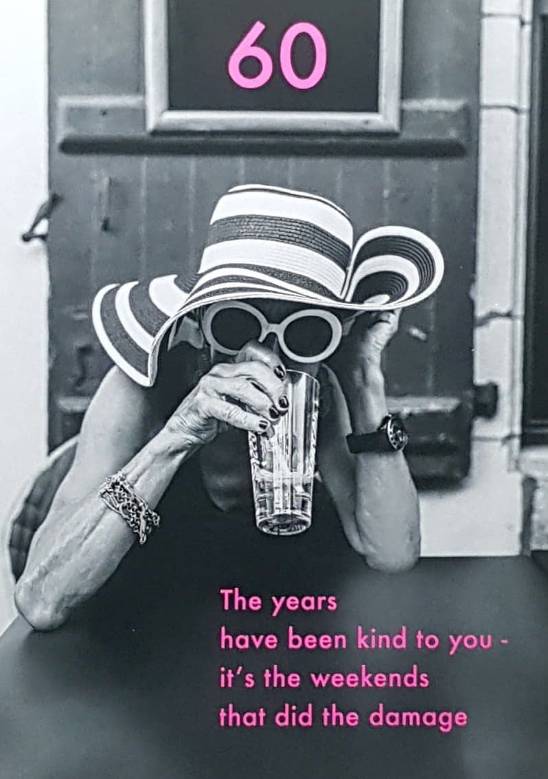 Age 60 Birthday Card - An Elegant Lady With Sunglasses Enjoying A Drink