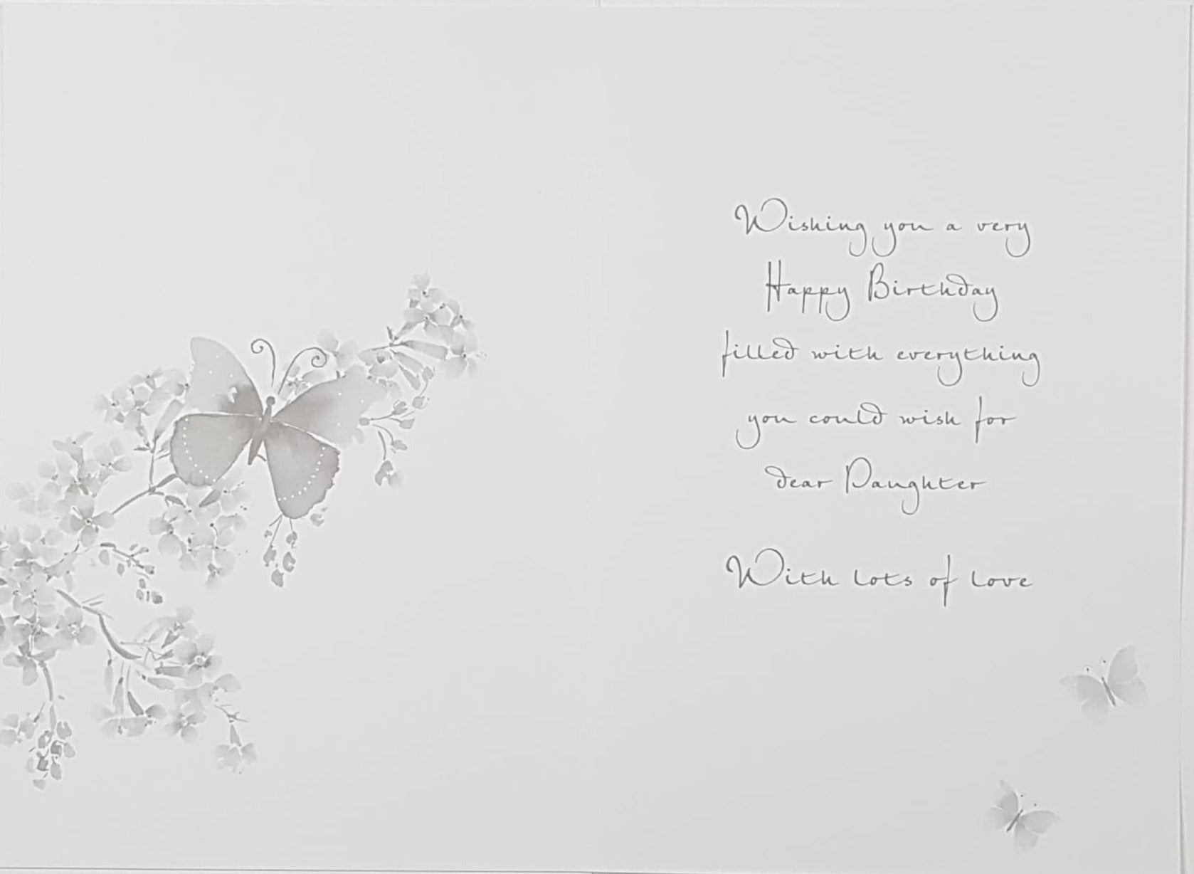 Birthday Card - Daughter / A Purple & Blue Butterfly On A Pink Floral Branch