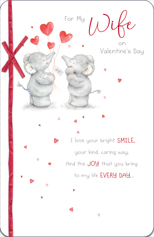 Wife Valentines Day Card - Smile Joy Every Day Elephant Couple