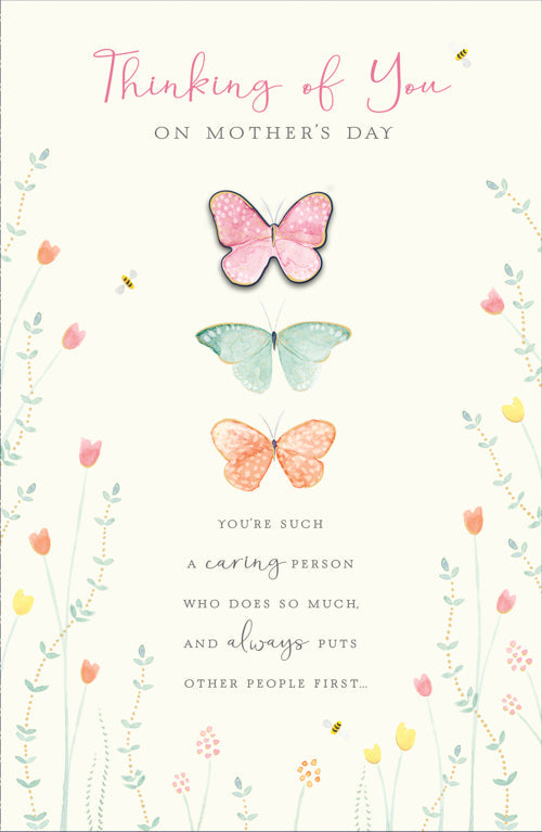Thinking Of You Mothers Day Card - Caring Always / Three Butterflies