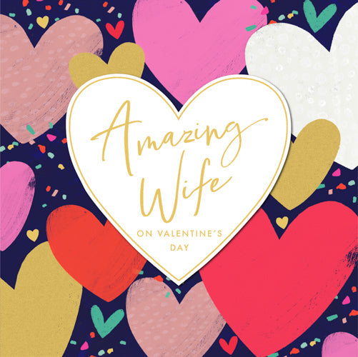 Wife Valentines Day Card - Multicolor Shapes Heart