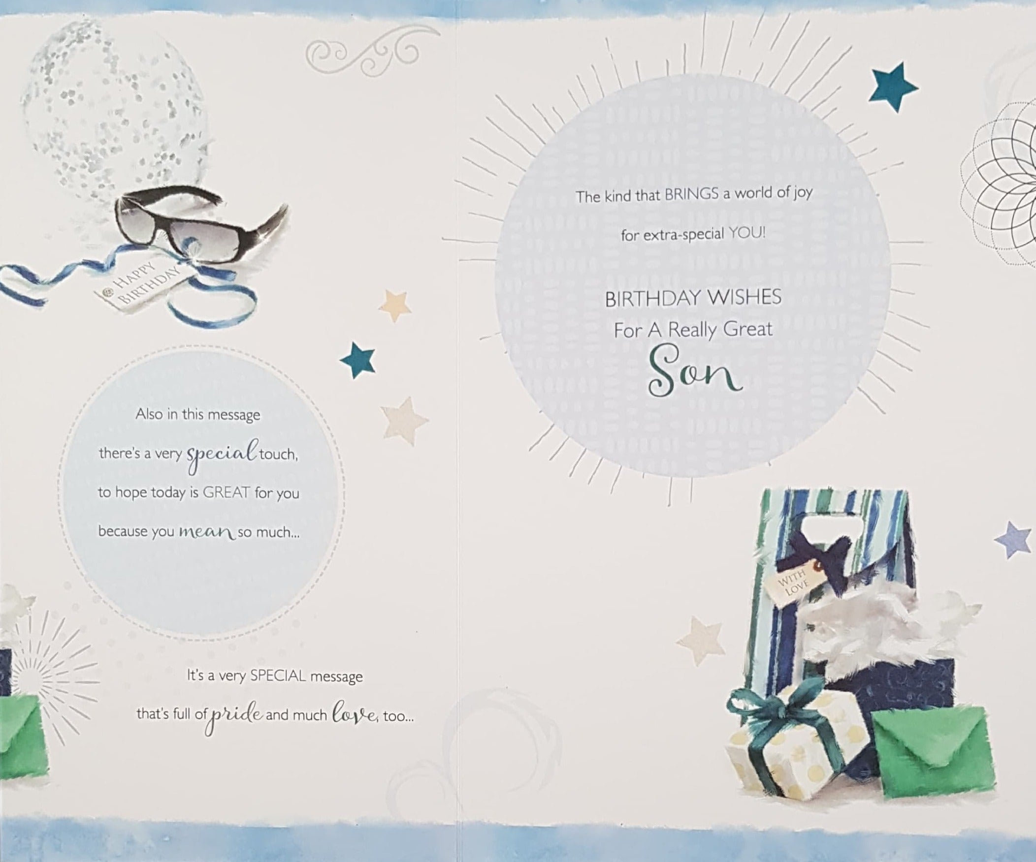 Birthday Card - Son / A Blue Gift Bag & The Stars