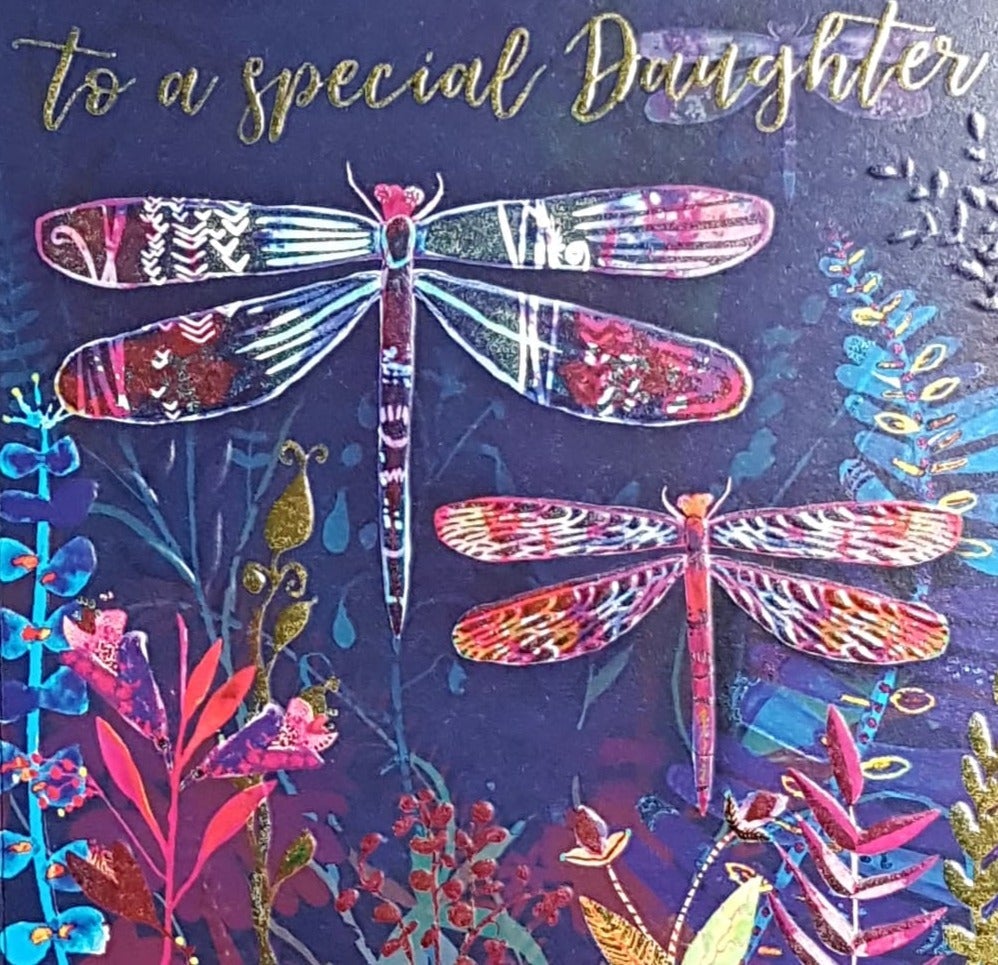 Birthday Card - Daughter / Artistic Colourful Dragonflies