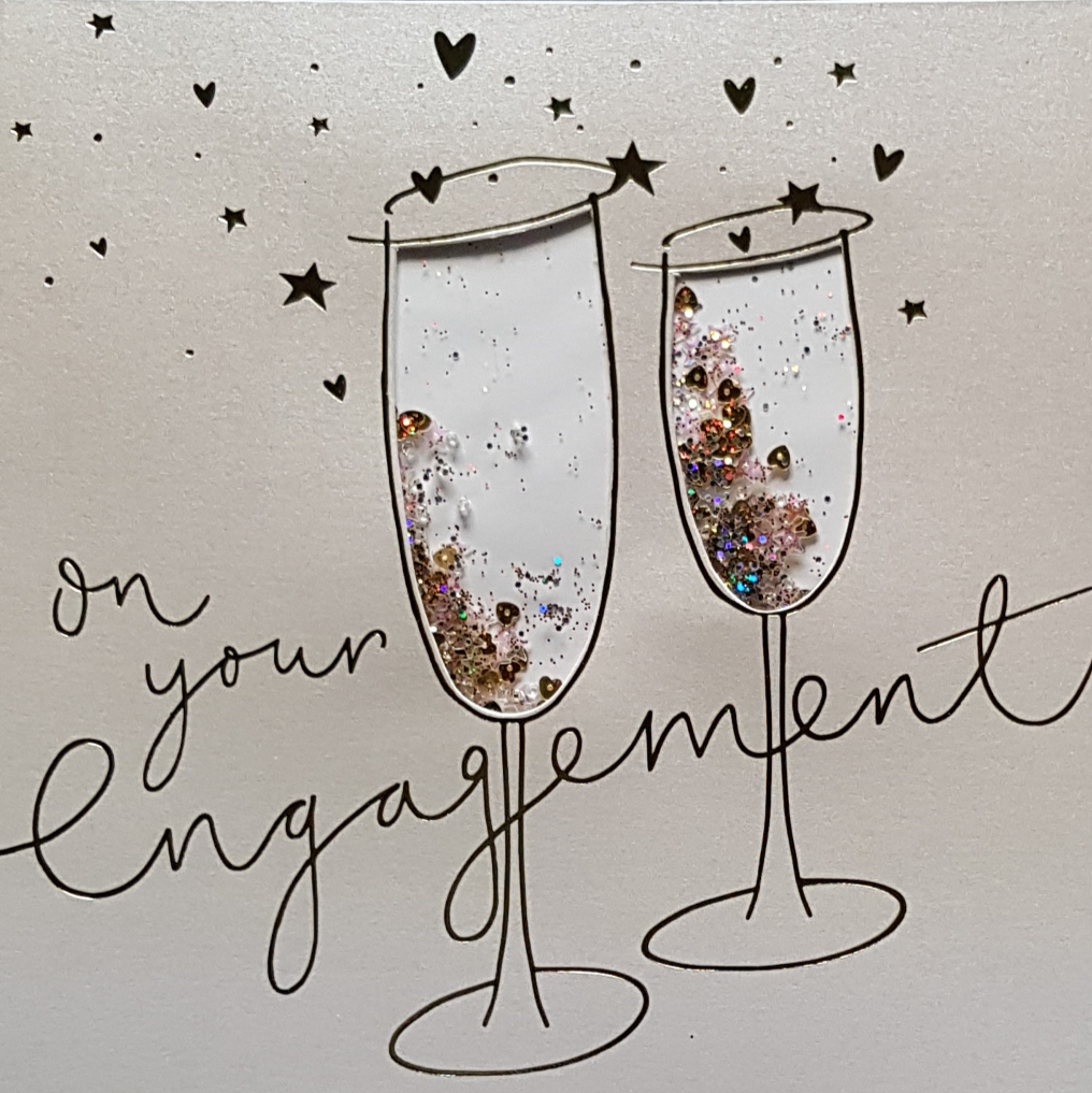 Engagement Card - Sequins In Two Champagne Glasses