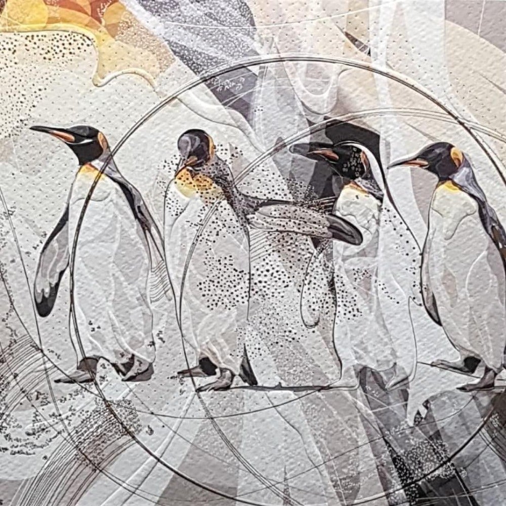 Blank Card - Waddle Of Penguins & Artistic Background