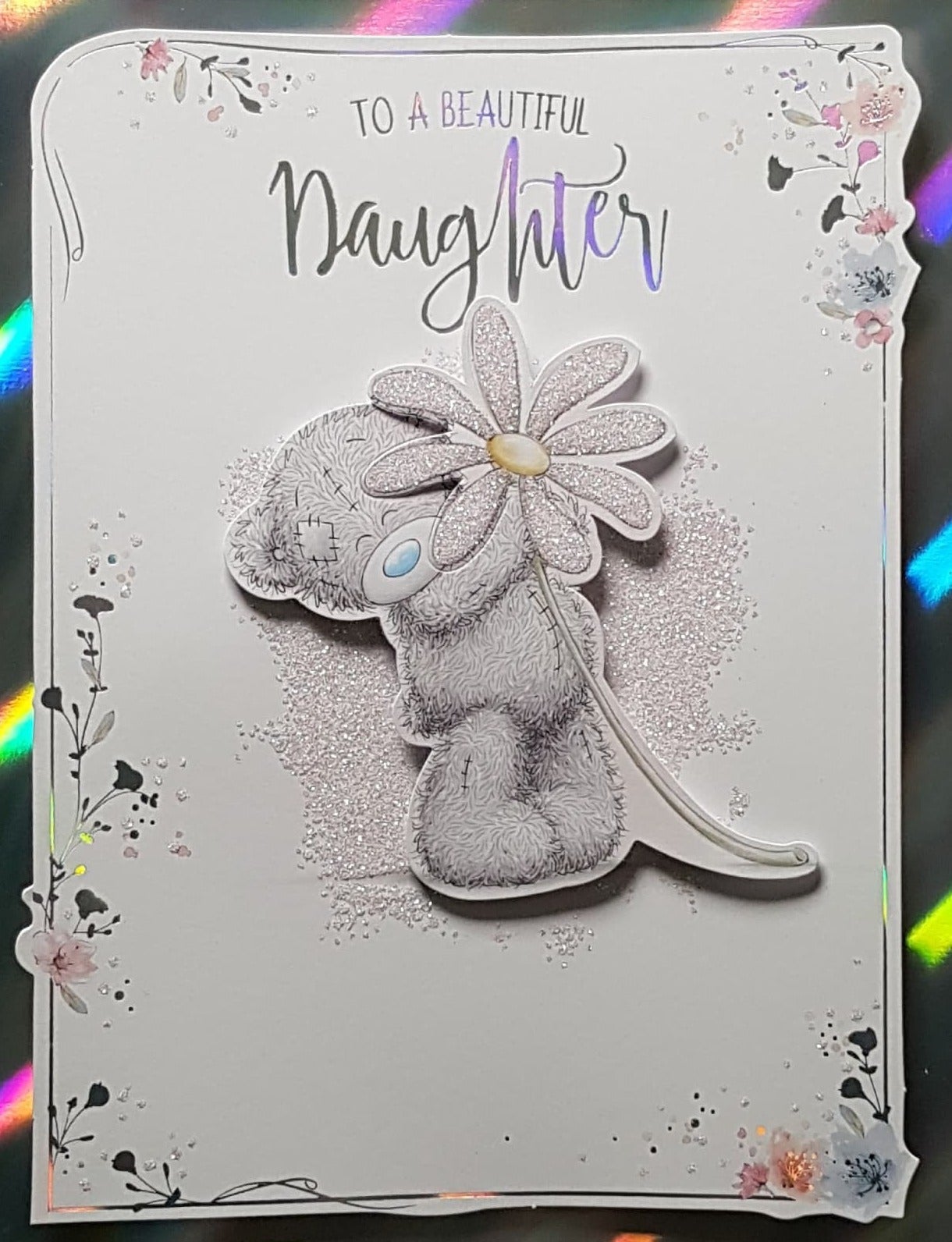 Birthday Card - Daughter /  A Pink Chamomile In A Floral Frame (A Card In A Box)