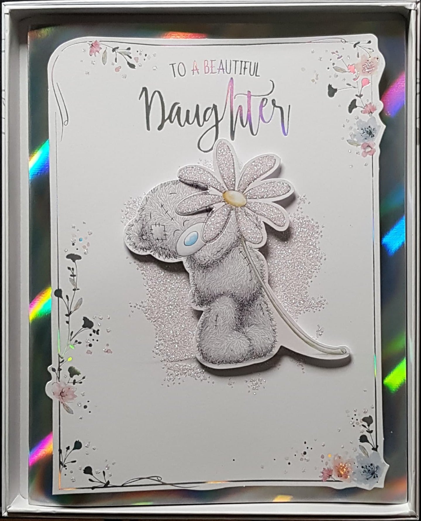 Birthday Card - Daughter /  A Pink Chamomile In A Floral Frame (A Card In A Box)