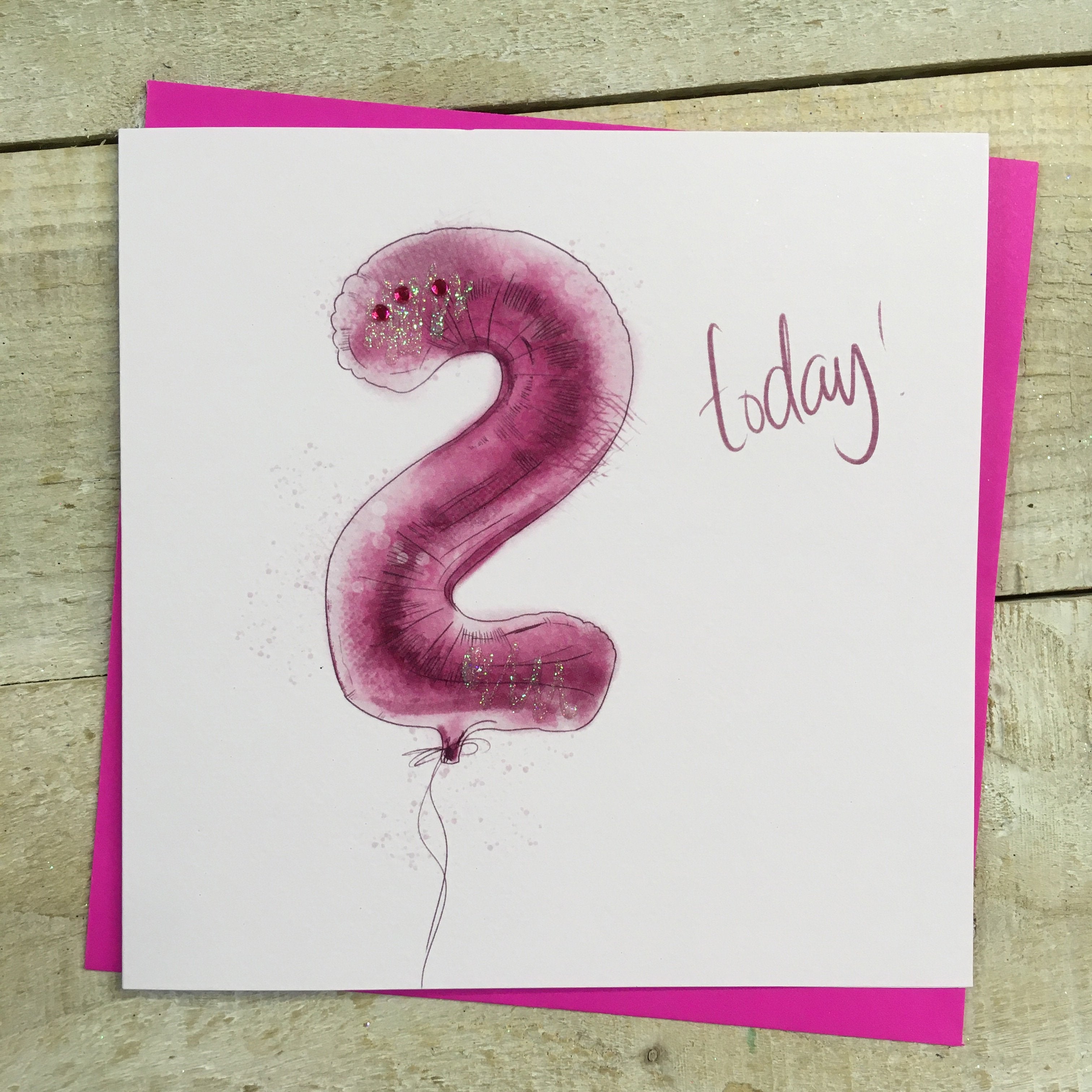 Birthday Card - Age 2 / Pink 2 Balloon / '2 Today!'
