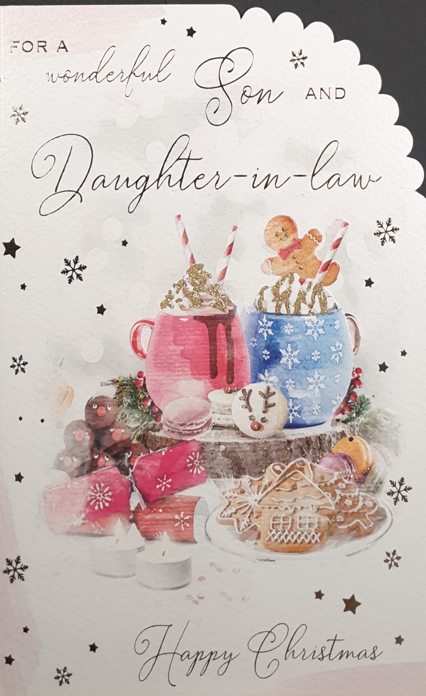 Son & Daughter in Law Christmas Card - Christmas Hot Chocolate & Cookies