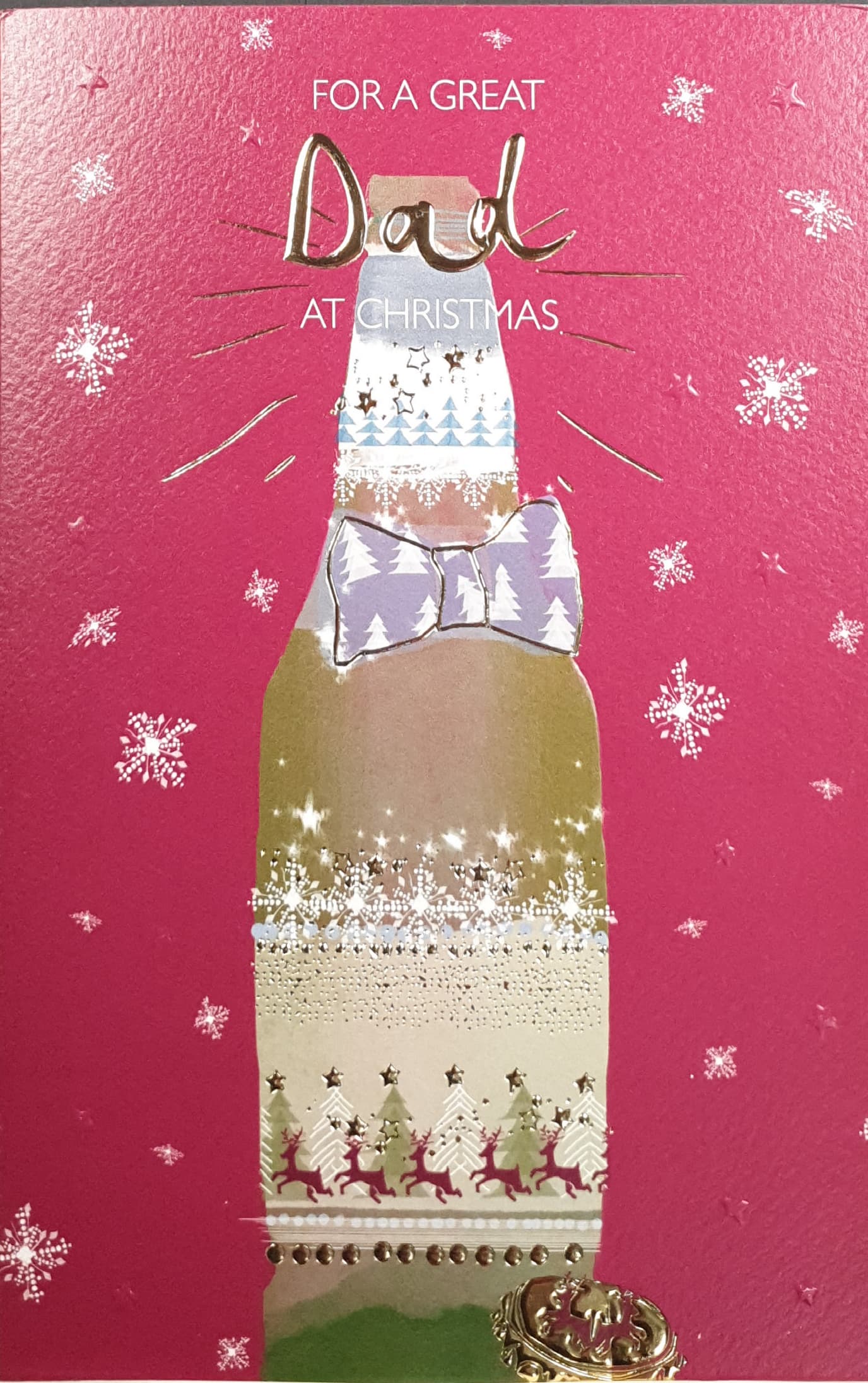 Dad Christmas Card - Festive Golden Beer Bottle