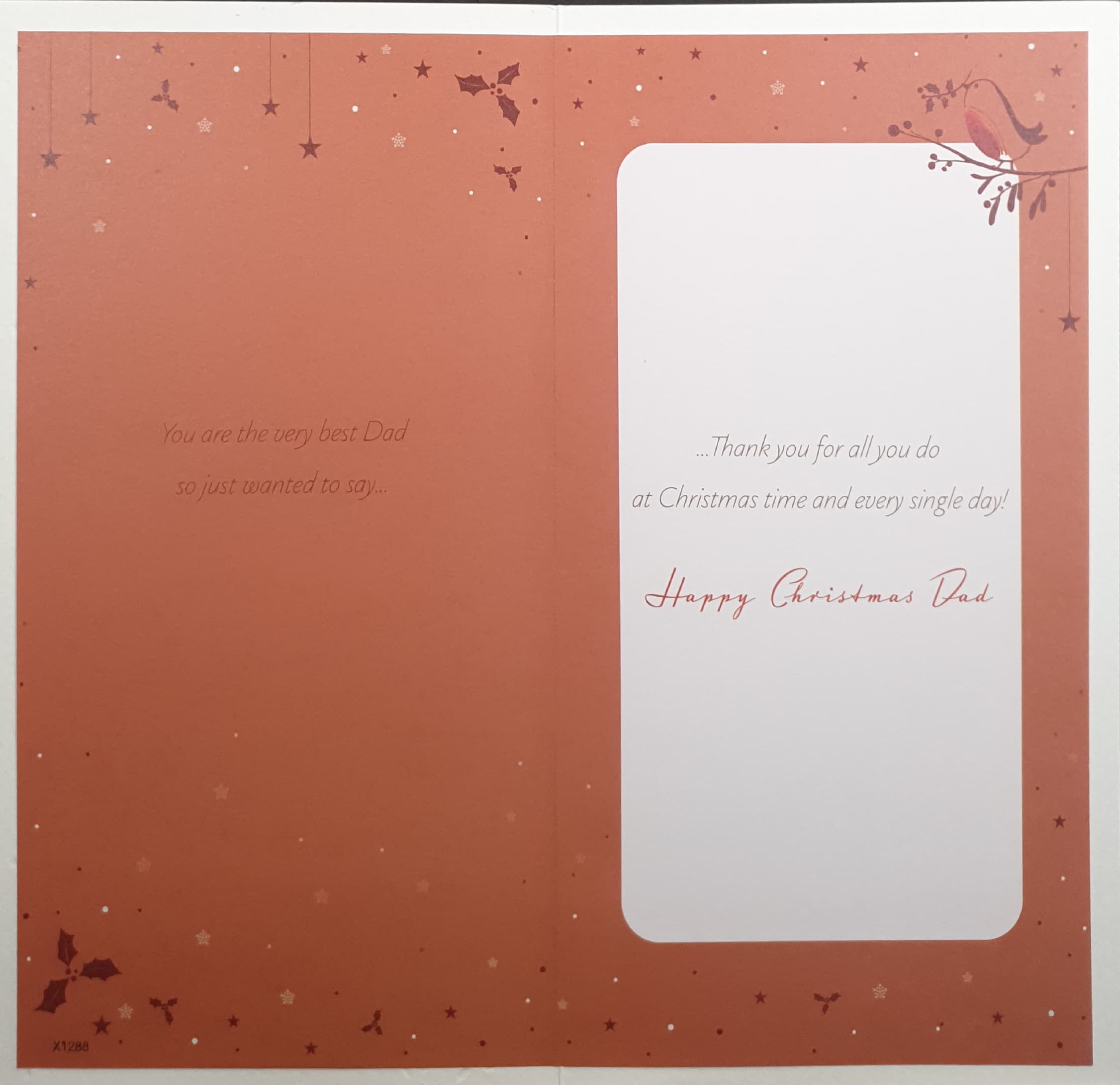 Dad Christmas Card - Shine Gold Font & Robin on Branch