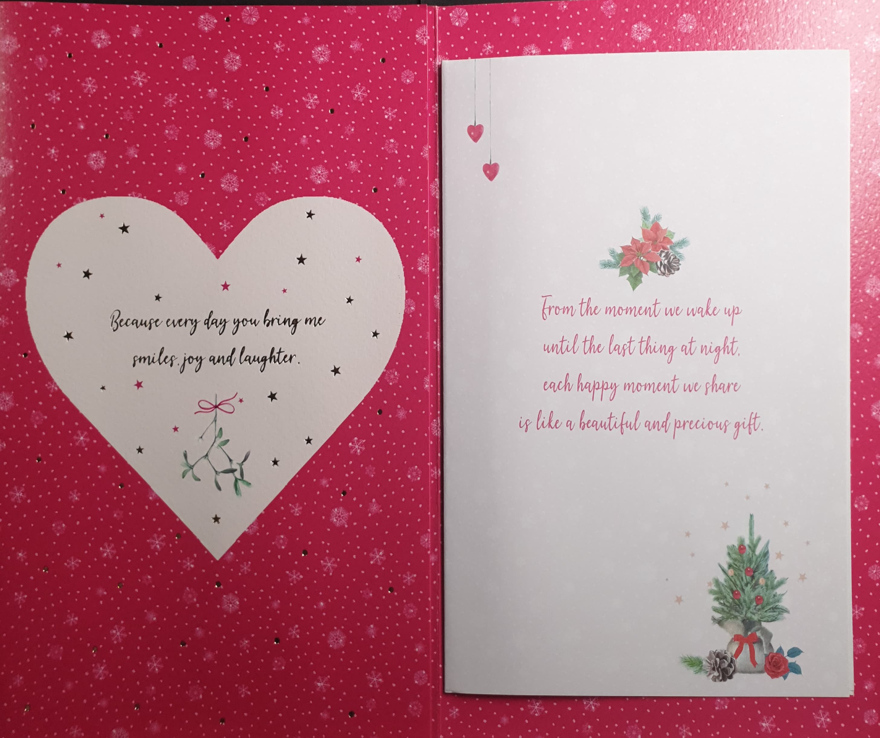 Wife Christmas Card - With Love / Heart with Floral Background