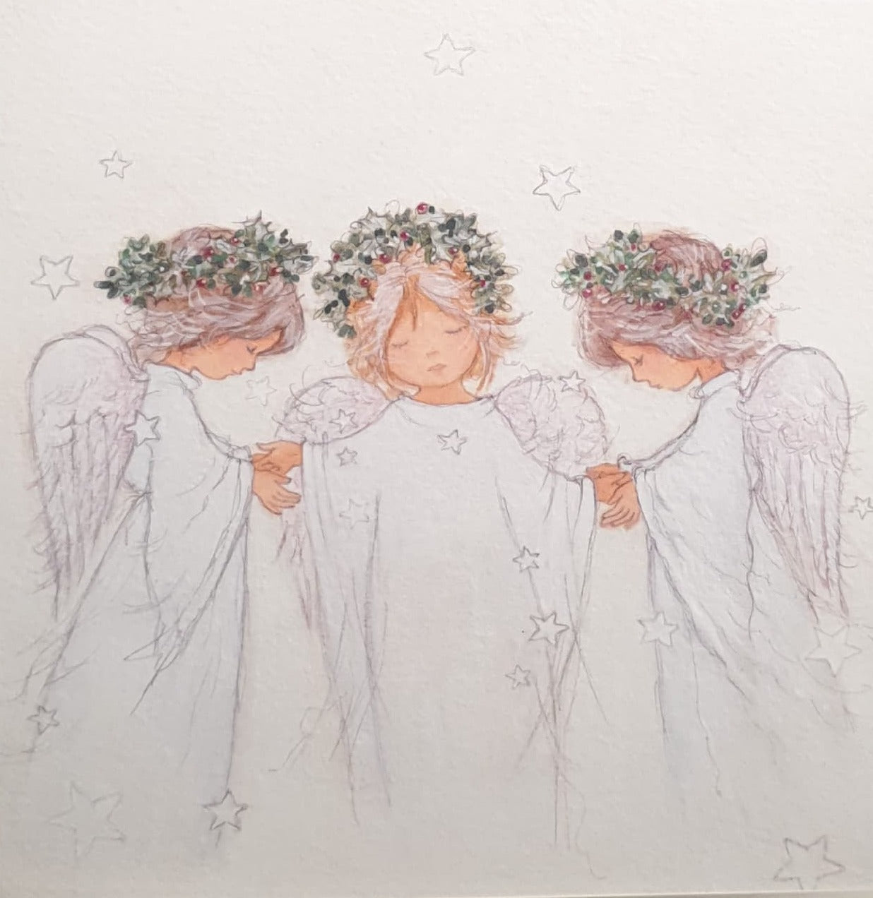 Charity Christmas Card - Pack of 8 Large Size / Northern Ireland Hospice - Three Angels Praying