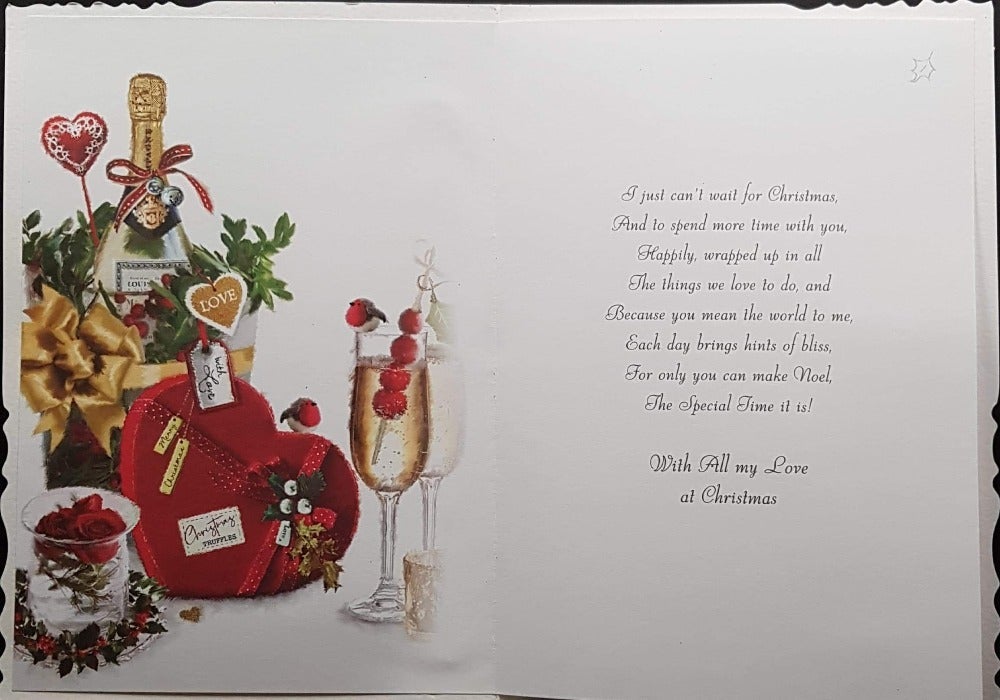 Wife Christmas Card - Heart-Shaped Chocolate Box & Two Robins