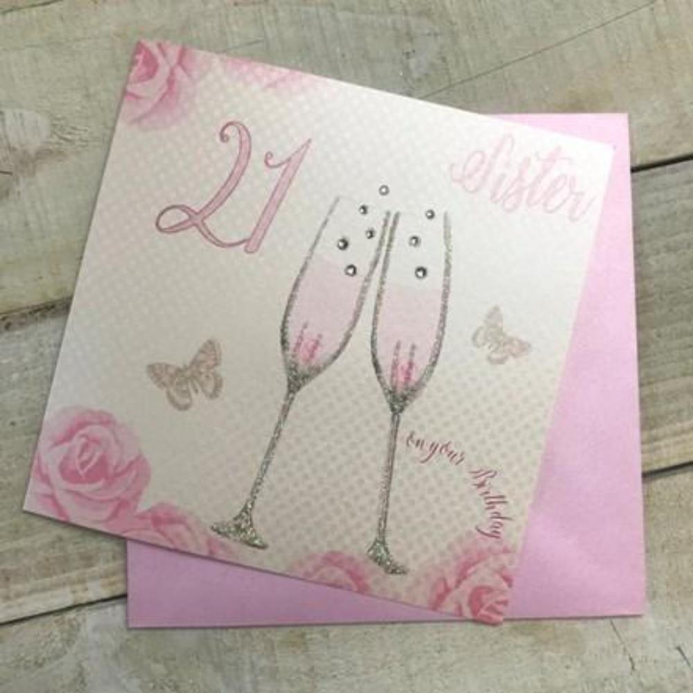 Age 21 Birthday Card - Sister / Lovely Pink Roses & 21