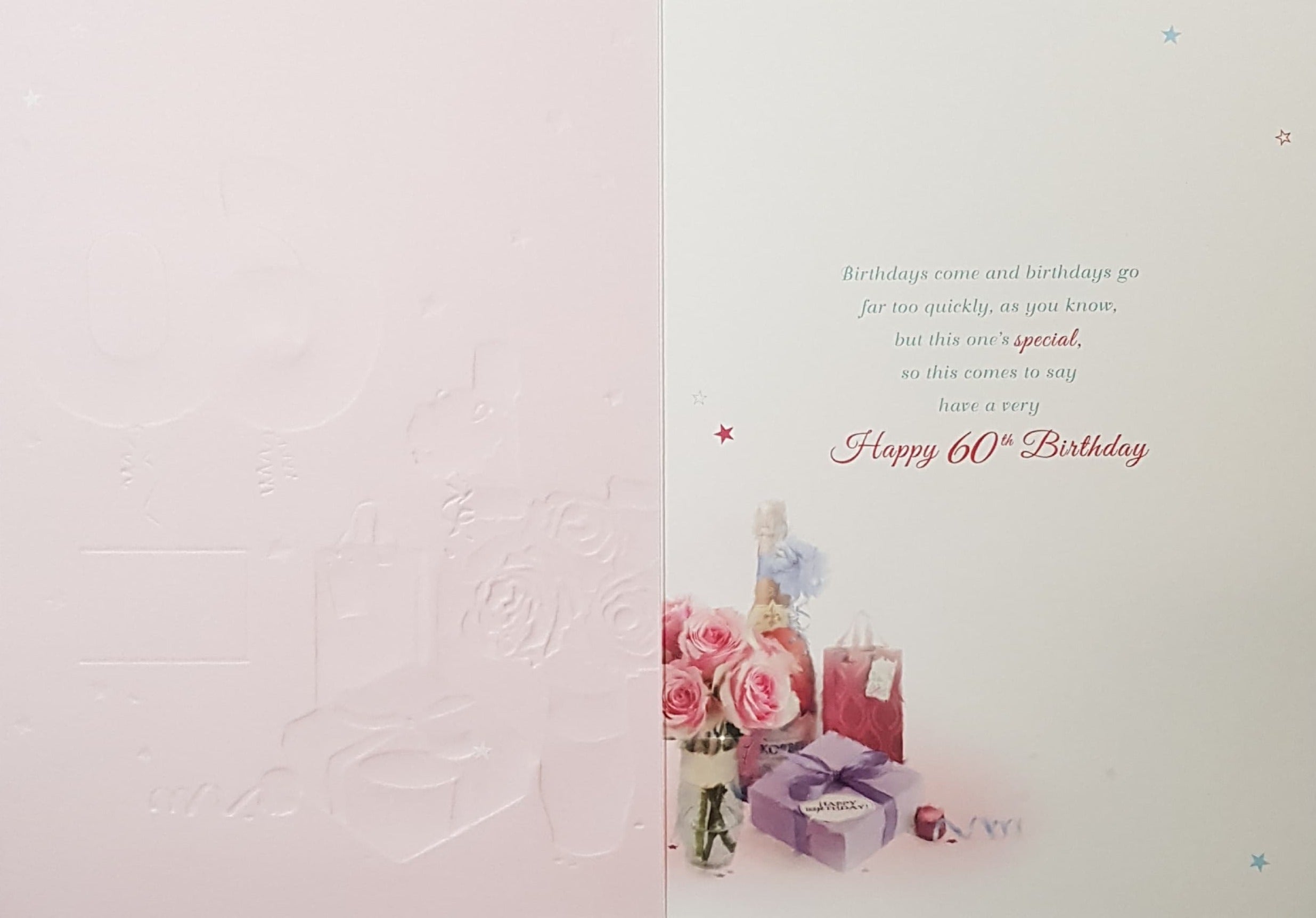 Personalised Card - Age 60 Birthday / A Blue 60 Balloon & Pink Roses In A Vase