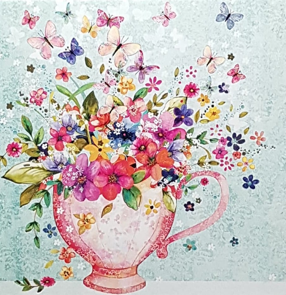 Blank Card - A Bunch Of Flowers In A Pink Tea Cup