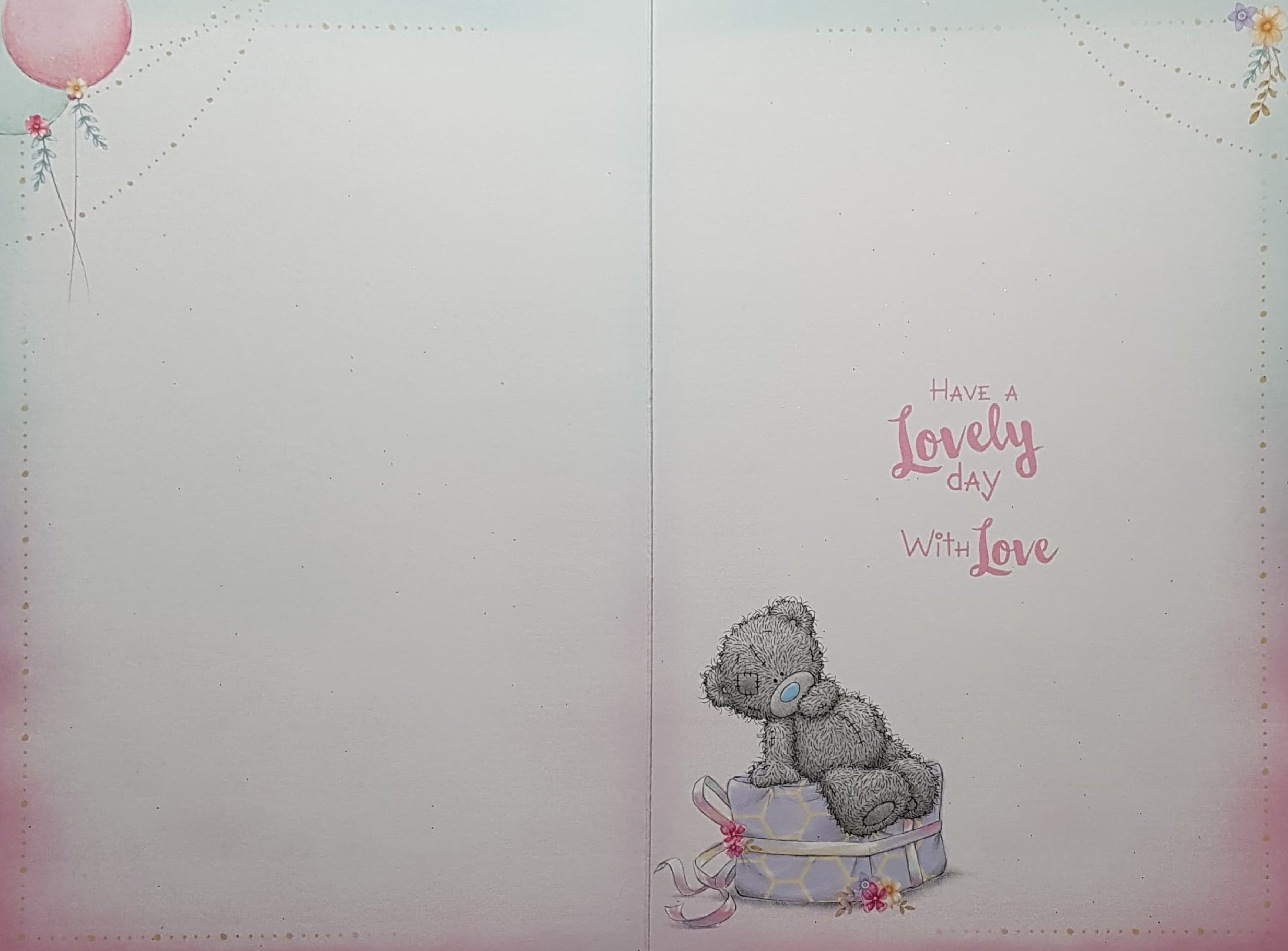 Age 50 Birthday Card - Cute Teddy Opening A Gift Tangled In A Pink Ribbon