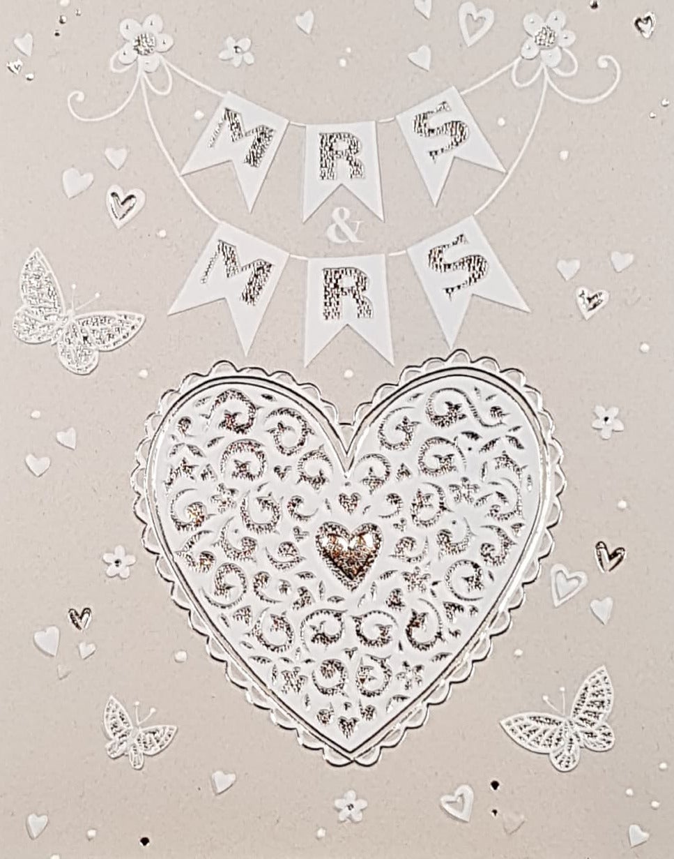 Wedding Card - Mrs. & Mrs. / A White Heart With A Shiny Gold Centre