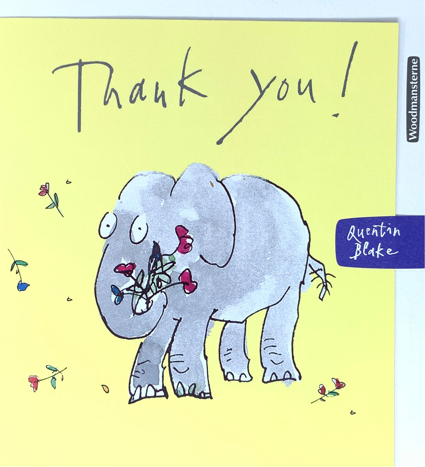 Thank You Card - Elephant With Flowers & Yellow Front