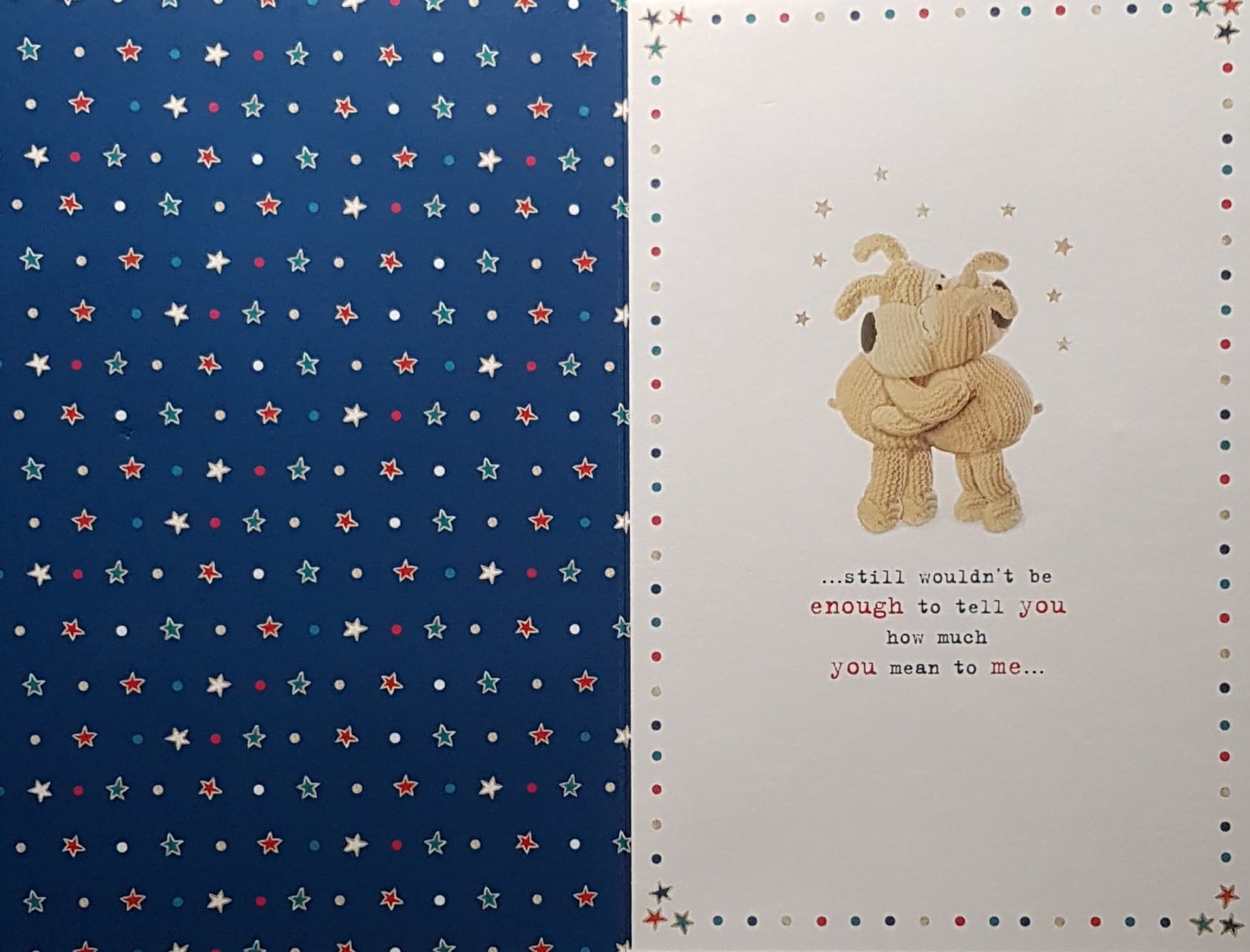 Birthday Card - Fiance / A Cute Dog Writing A Long Letter & Red Stars
