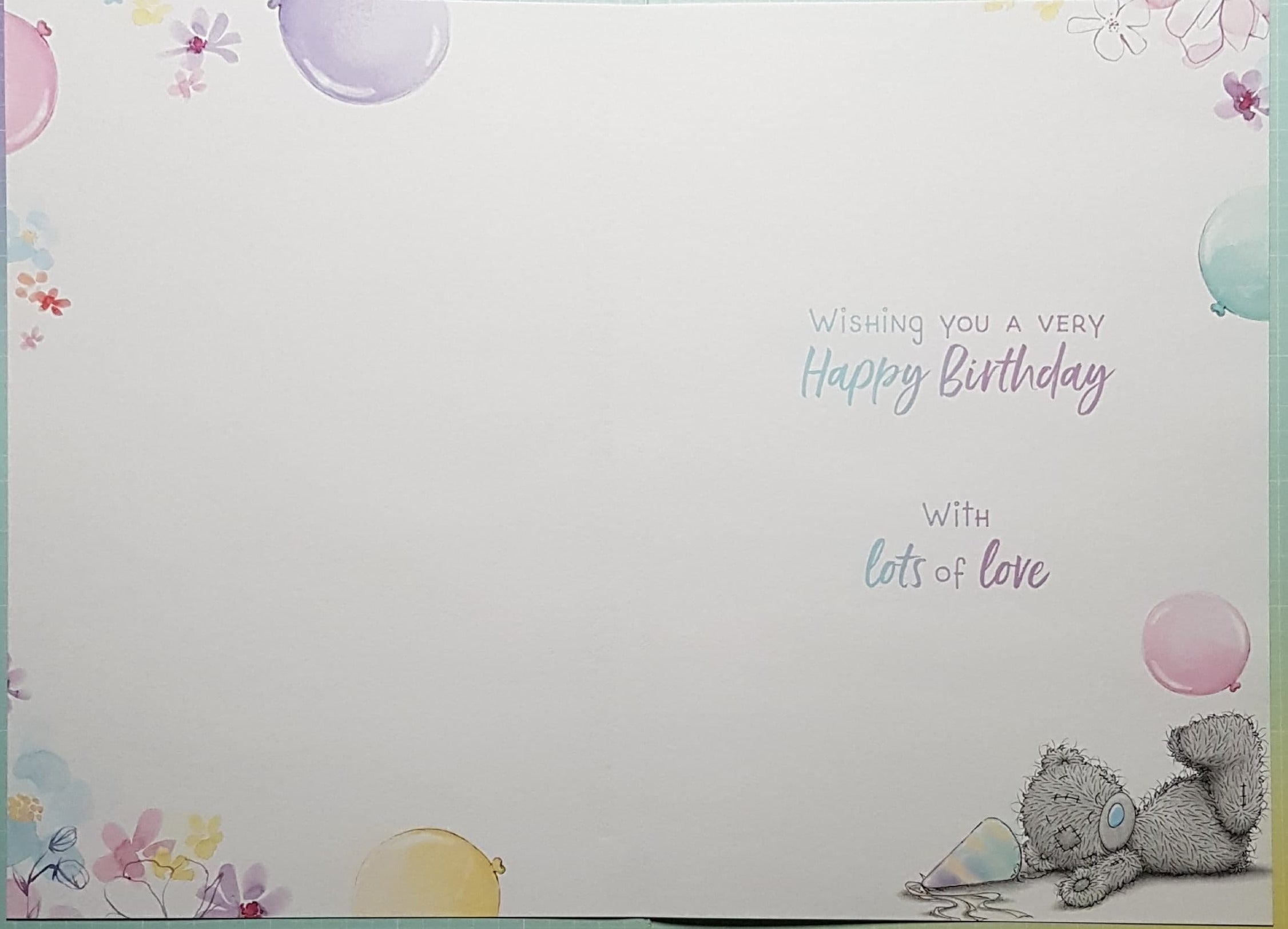 Birthday Card - Daughter / Teddy Bear Holding Onto Balloons