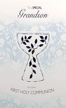 Communion Card - Grandson / A Blue & White Floral Design
