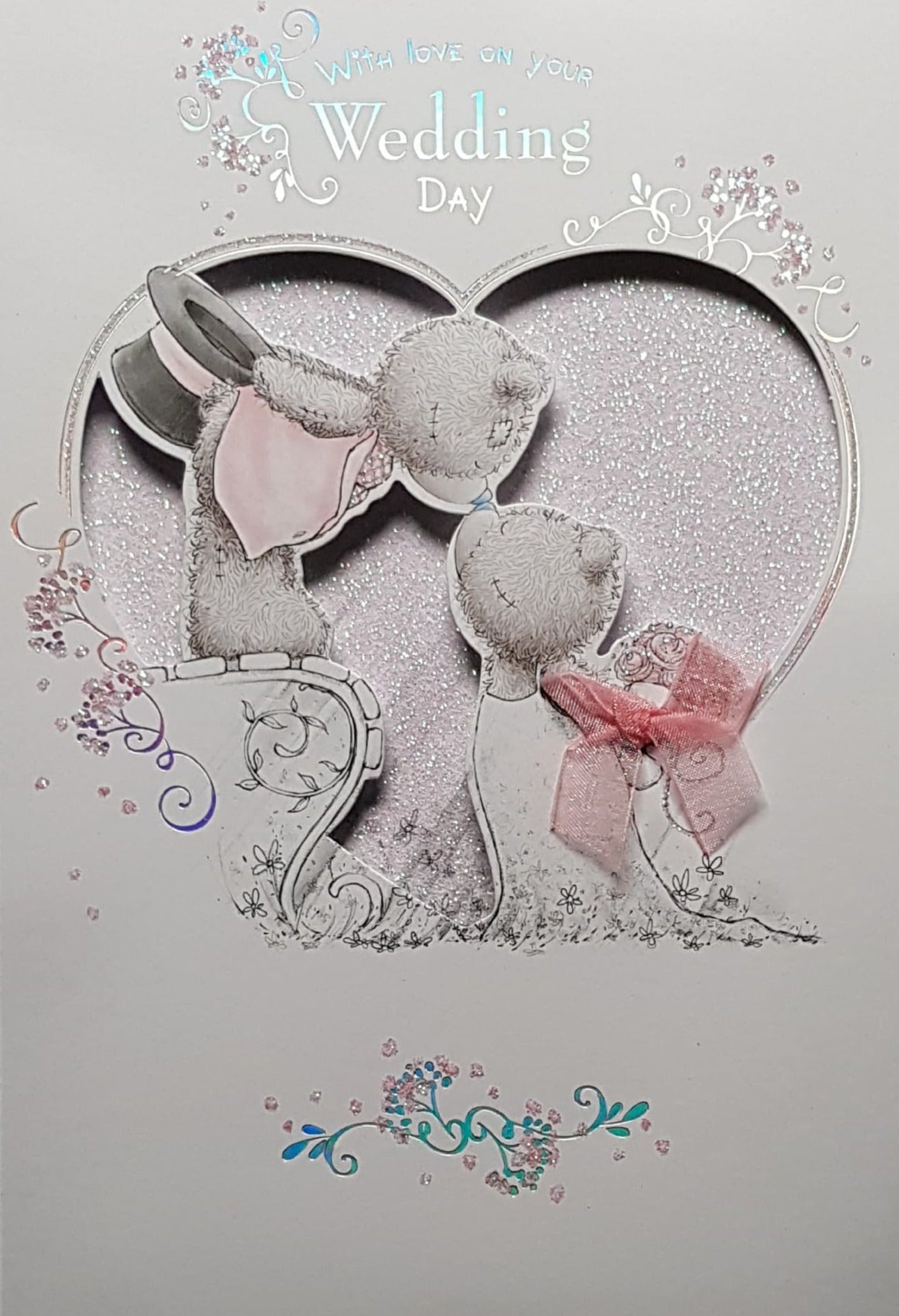 Wedding Card - With Love On Your Wedding Day/ Groom & Bride Teddies Touching Noses