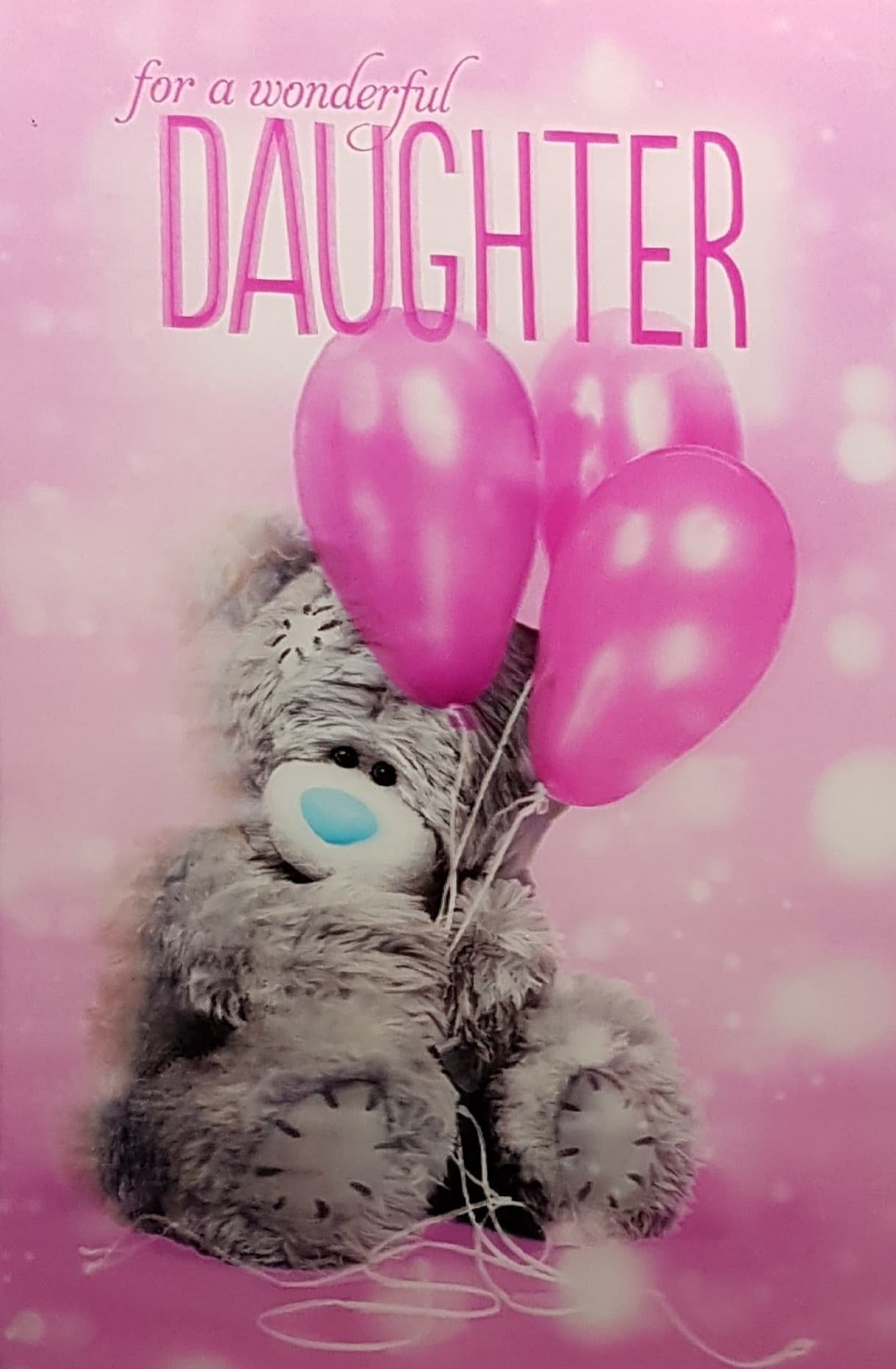 Birthday Card - Daughter / Fluffy Teddy Holding Pink Balloons (3D Card)