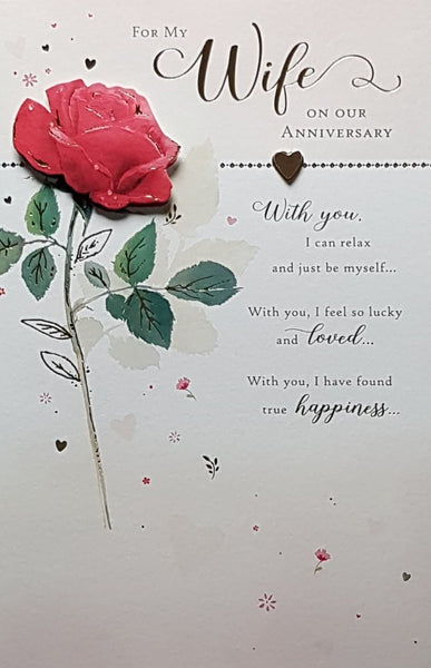 Anniversary Cards - Wife / A Pretty Red Rose & A Gold Heart - Card ...