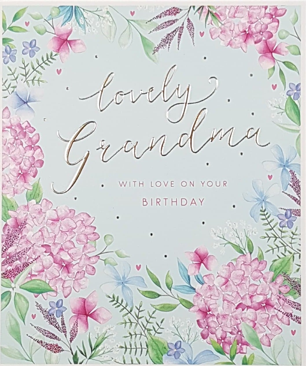 Birthday Card - Grandma / A Pink Floral Motive On A Green Front