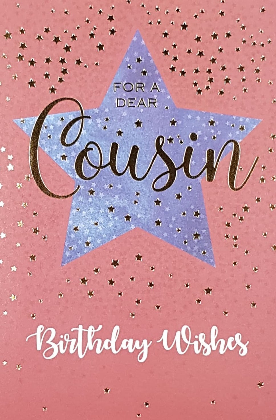 Birthday Card - Cousin / A Big Blue Star On A Pink Front