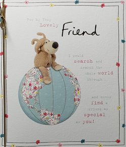 Birthday Card - Friend / A Cute Teddy Sitting On A Blue Globe