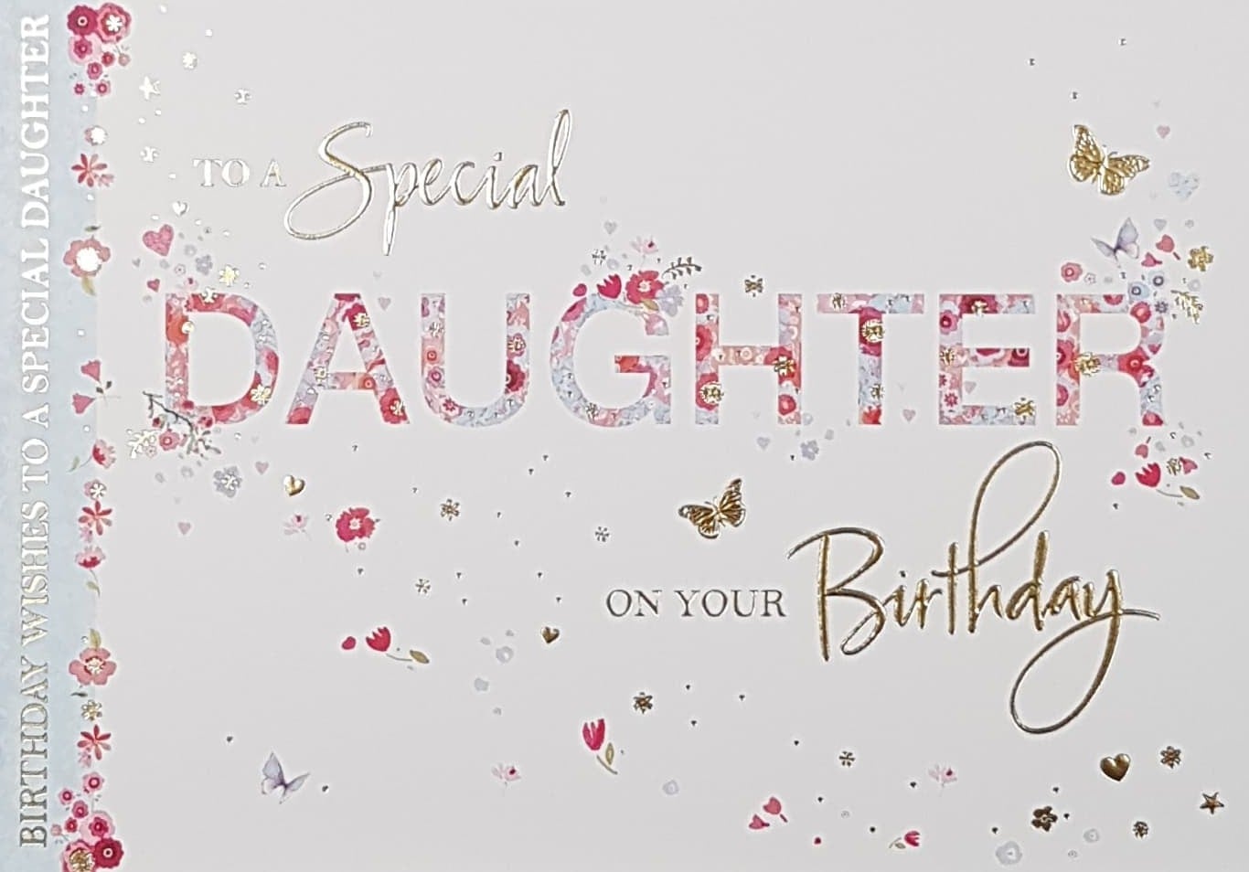 Birthday Card - Daughter / A Pink Floral Font & Butterflies