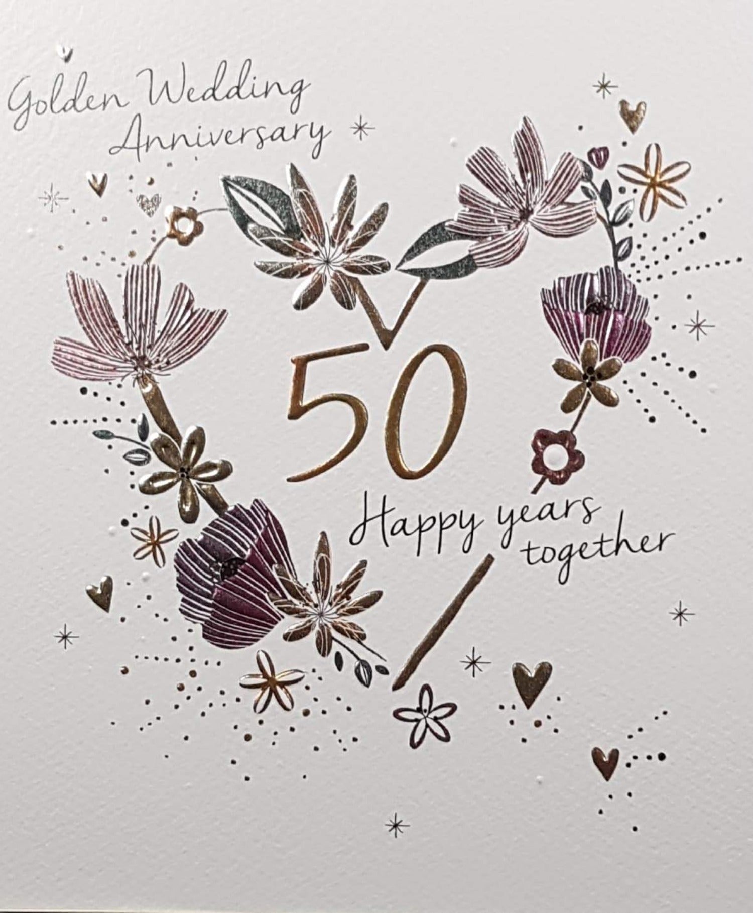 50th Anniversary Card - General / Gold Number 50 Inside Of The Floral Heart