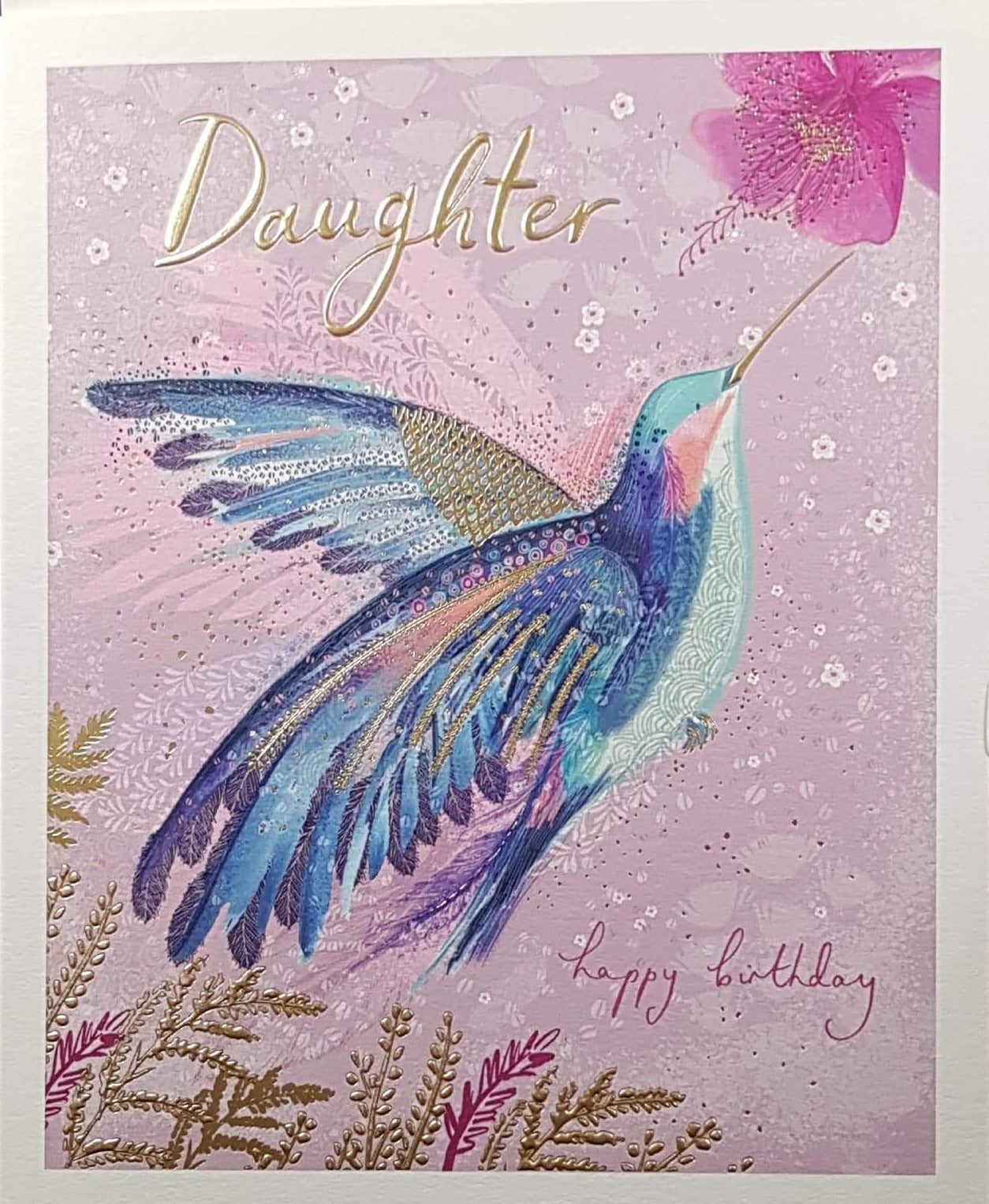 Birthday Card - Daughter / Colorful Bird Flying To The Purple Flower