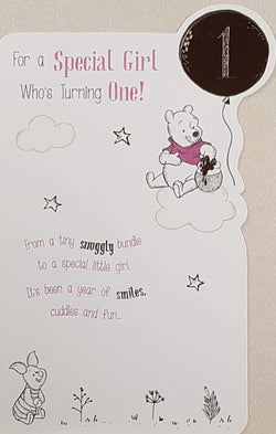 Age 1 Birthday Card - For A Special Little Girl & White Stars On A Pink Front