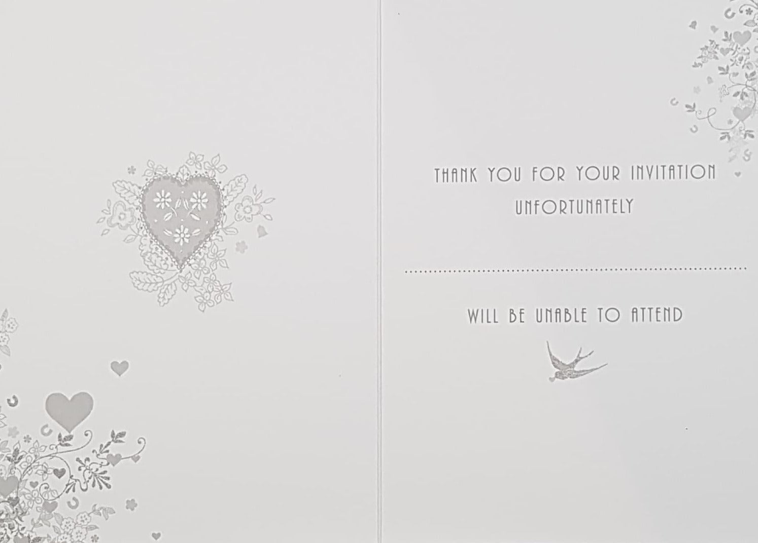 Wedding Card - Invitation Response / Grey Flowers & Hearts (Regret)