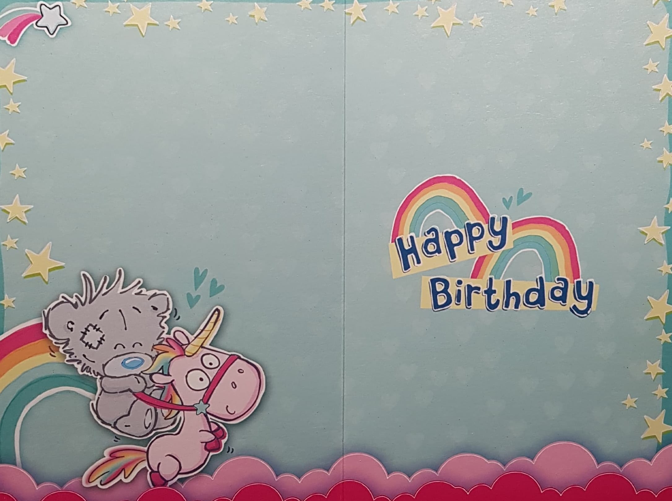 Age 7 Birthday Card - Cute Teddy Riding Unicorn By A Pink Castle
