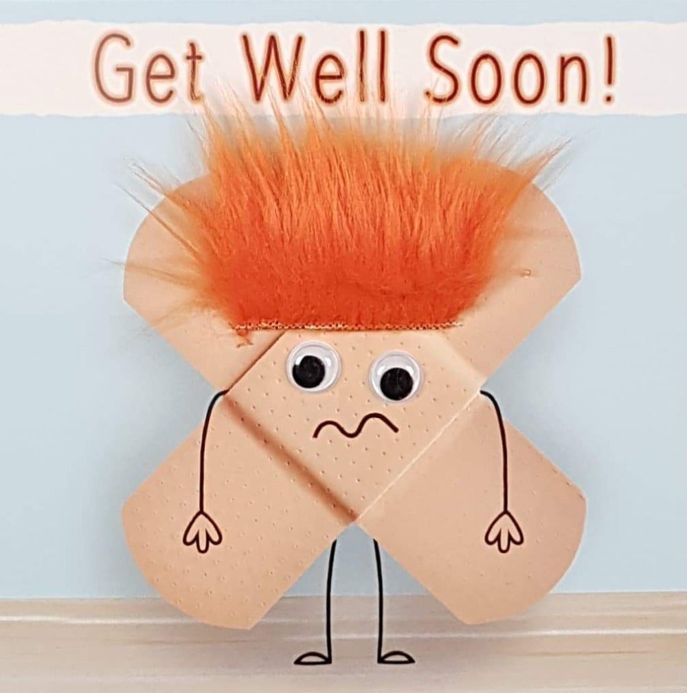 Get Well Card - A Crossed Plaster With Fluffy Orange Hair