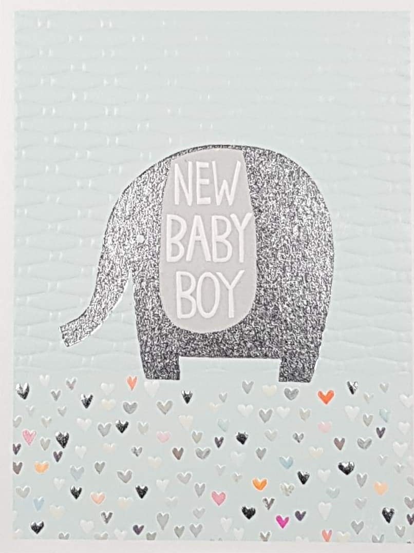 New Baby Card - Boy / Elephant Standing On The Hearts