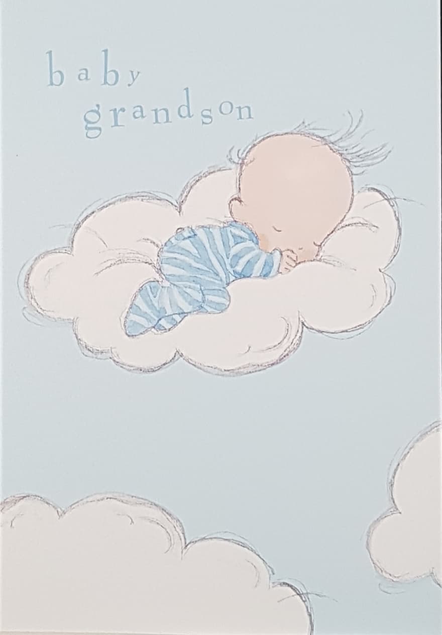 New Baby Card - Boy (Grandson) / A Little Boy Is Sleeping On The Cloud