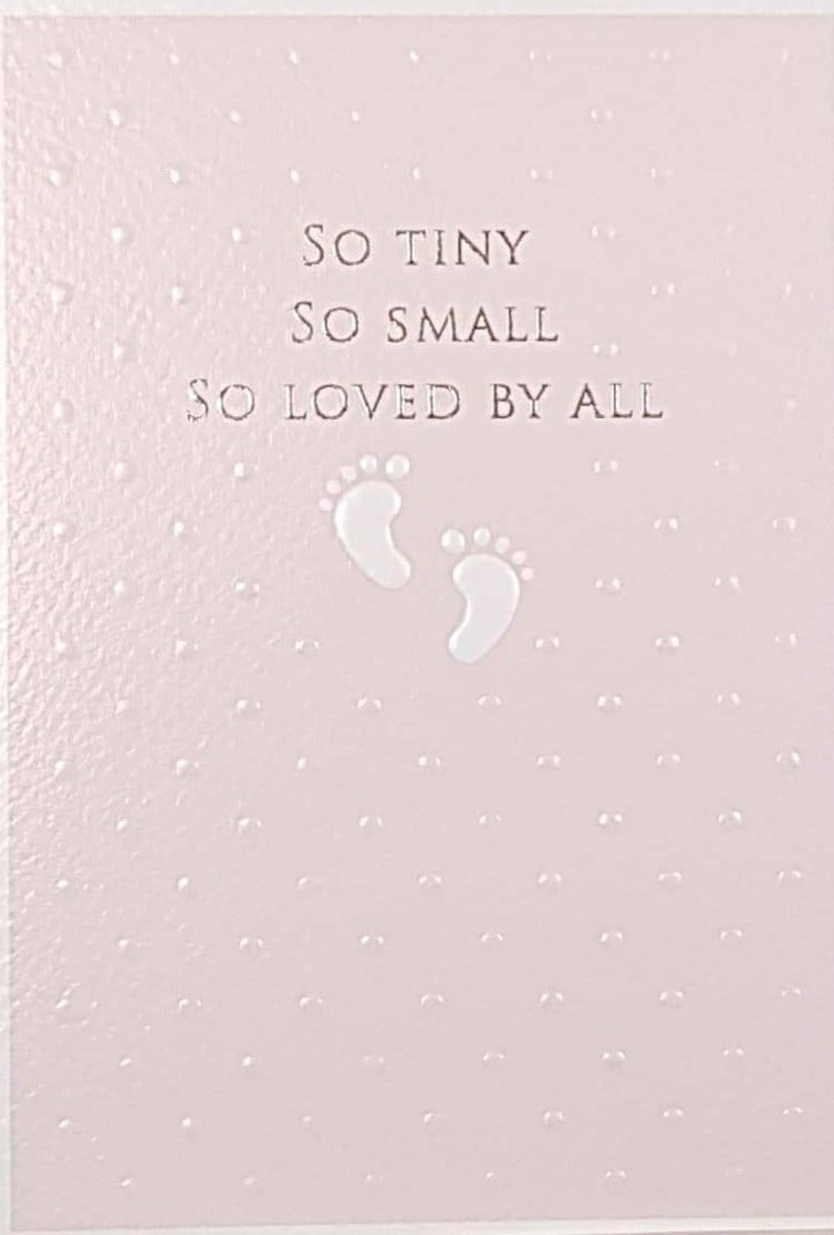 New Baby Card - Girl / Two Small White Feet Prints On Pink Front