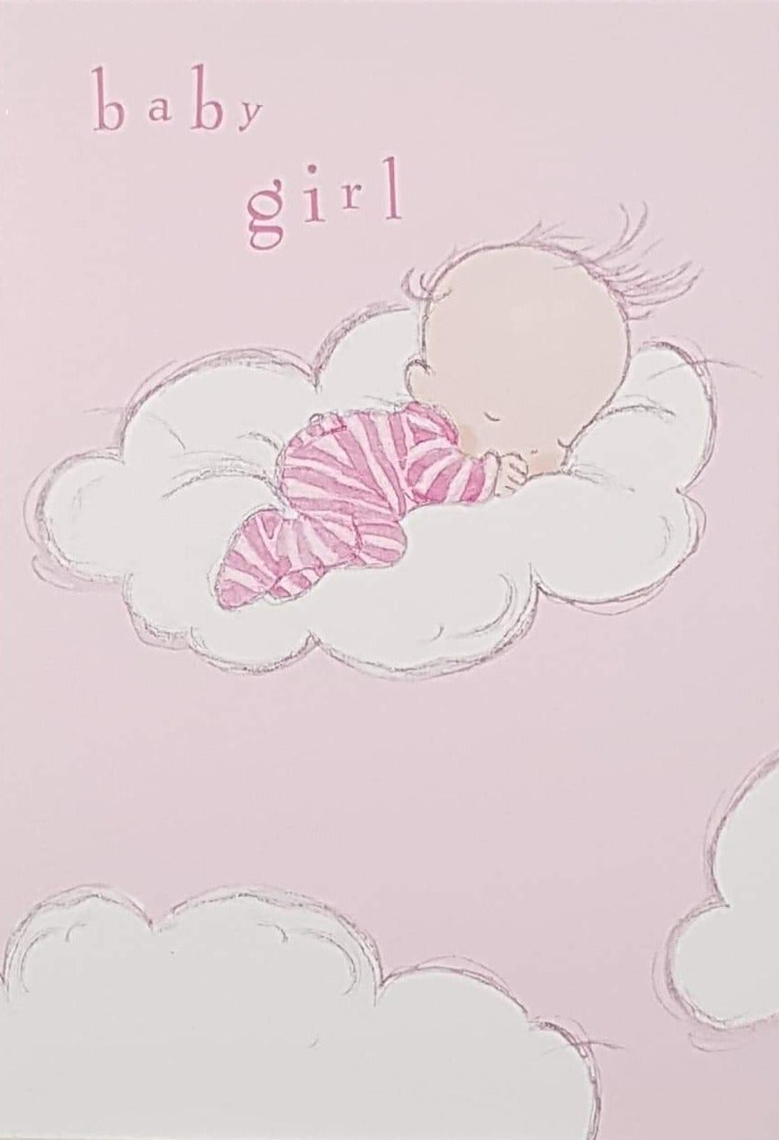 New Baby Card - Girl / A Little Girl Sleeping On The Cloud