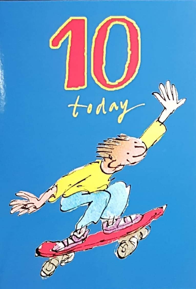 Age 10 Birthday Card - A Skating Boy Wearing A Yellow Top