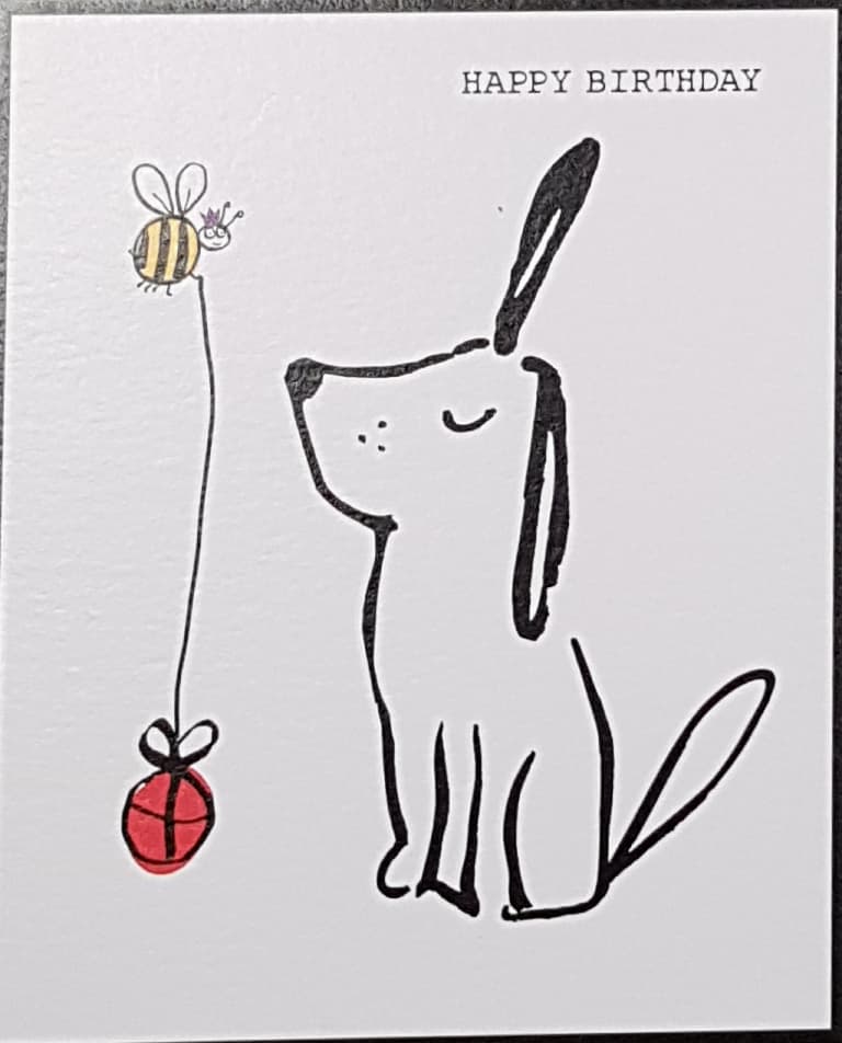 Birthday Card - Especially For You / A Cartoon Dog Is Listening The Flying Bee Holding A Red Gift